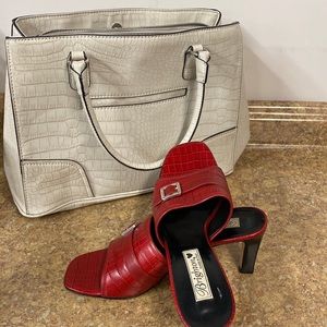 Brighton Red Croc Embossed Heels with Silver Buckle.